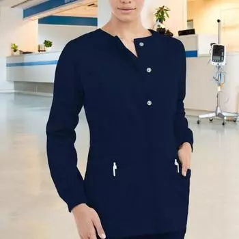 Топ для салона красоты с большими карманами, застежка на три пуговицы, топ для работы с домашними животными, длинный рукав, круглый вырез, одежда для врачей и медсестер, рабочая одежда унисекс для больниц и салонов красоты M