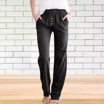 Топ для женщин однотонный повседневный базовая футболка топы женская мода хлопок лен эластичная талия повседневные брюки L розовый