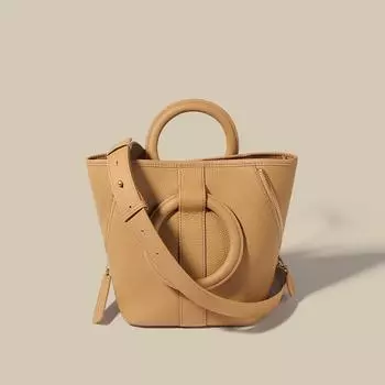 Top-grain Leather Basket Bag, A Niche Design, Fashionable Commuting Leather Women s Bag, Single-shoulder Crossbody Hand-held Bucket Bag