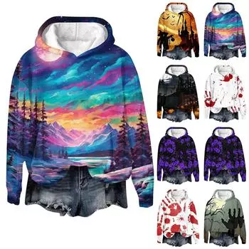 Топ Хэллоуин Печатный Топ Печатный Топ Осенний Обычный Топ Женский Печатный Топ XL