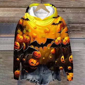 Топ Хэллоуин Печатный Топ Печатный Топ Осенний Обычный Топ Женский Печатный Топ XXXL жёлтый