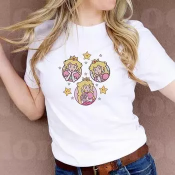 Топ Harajuku Princess с круглым вырезом, рубашка It s Peach Time, персиковый ретро-узор, короткий рукав, милый топ, подарок на ее день рождения, рубашка S белый