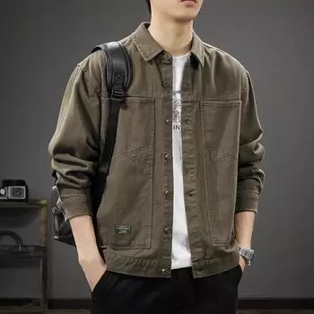 Топ хлопковая куртка Tooling мужская свободная большого размера повседневная рубашка с лацканами куртка Tide M
