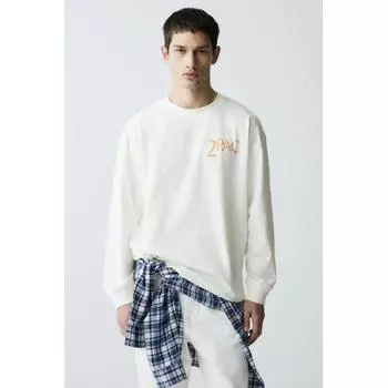 Топ из джерси с принтом HM Oversized, белый 2Pac