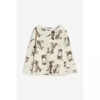 Топ из джерси с принтом HM светло-бежевый кот