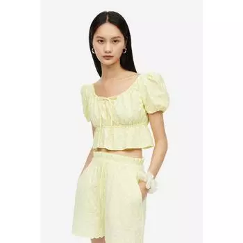 Топ из хлопка с вышивкой HM Светло-желтый 1200723001