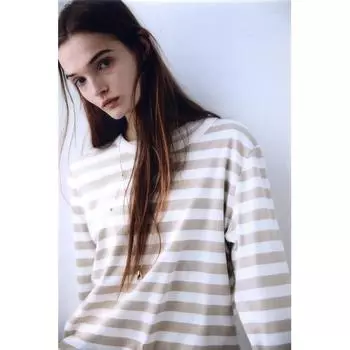 Топ из хлопкового трикотажа HM, бежевая полоска