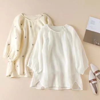 Топ из рами с разрезными рукавами и тонкой вышивкой, свободная хлопковая льняная рубашка для лета, женские футболки L абрикосовый