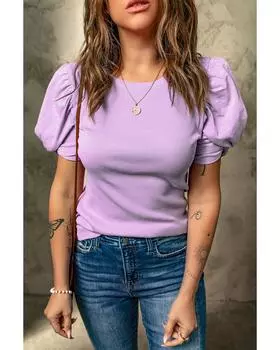 Топ из трикотажной резинки с рукавами-фонариками Azura Exchange L ярко-розовый