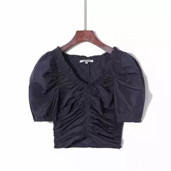 Топ-кроп с V-образным вырезом и короткой плиссировкой, темно-синий Navy XS