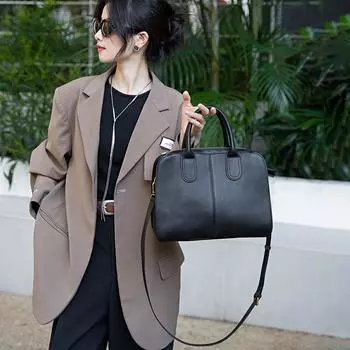 Top Layer Cowhide Boston Bag+ New Handbag Large Capacity Commuting Leather Women s Shoulder Bag 30x13x23cm хаки