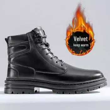 Top Layer Cowhide Men s Martin Boots, Genuine Leather, Velvet-Lined, Trendy Winter Workwear Style 43