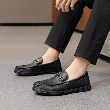 Верхний слой коровьей кожи мужские туфли весна новые повседневные кожаные туфли дышащие модные слипоны лофтер 38 чёрный