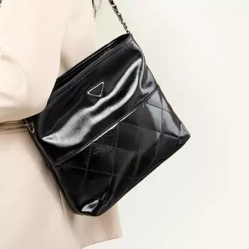 Top Layer Leather All-match Small Square Bag Fashion Commuter Shoulder Crossbody Bag чёрный
