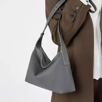 Top Layer Leather Bag Premium Sense Commuter All-in-one Underarm Bag Niche Design Leather Shoulder Crossbody Bag 28*9*18 серый