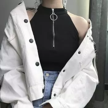 Топ-майка в стиле ретро в стиле Гонконг с застежкой-молнией и высоким воротником XL