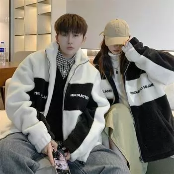 Top Men and Women Couple New Jacket Jacket Winter Velvet Jacket Couple Loose S белый