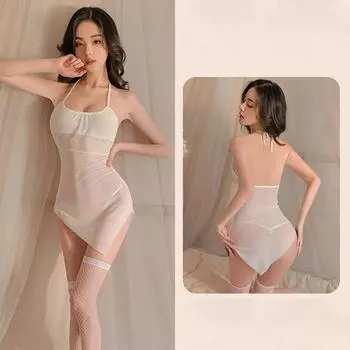 Топ мода выдолбленный кружевной ночной рубашки сексуальный подтяжки платье для сна перспектива ночное платье женская ночная рубашка пижамы ночная рубашка One Size