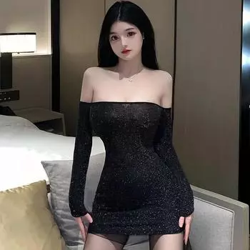 Топ модный сексуальный низкий вырез высокая эластичная женская ночная рубашка ночной клуб ночная рубашка обтягивающая ягодицы обернутая униформа юбка S