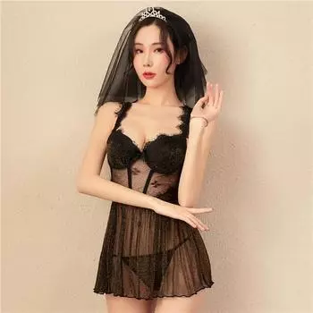 Топ модный женский сексуальный кружевной черный ночной халат прозрачный женский стальной поддерживающий сборный пижамный комплект сексуальное нижнее белье S