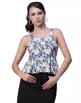 Топ Moomaya без рукавов с баской на бретелях, хлопковая майка с принтом, летние топы L синий