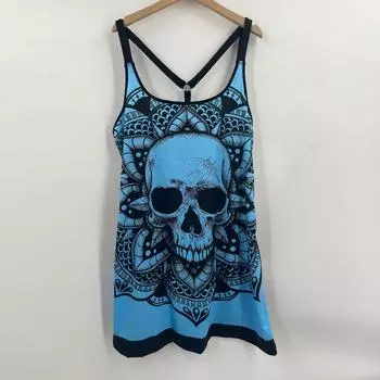 Топ на бретельках на спагетти, женский топ на бретелях с принтом черепа, весна-лето, длинная футболка без рукавов и открытой спины, черные майки на Хэллоуин S белый