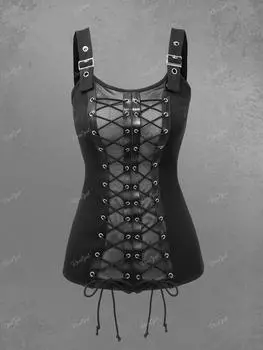 Топ на бретельках с открытой спиной и пряжкой Rosegal в готическом стиле на шнуровке и пряжке L чёрный