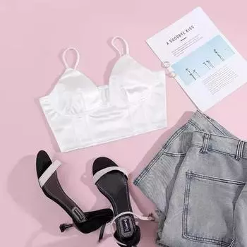 Топ на бретельках с v-образным вырезом, повседневные укороченные топы, женские летние майки, однотонные камзолы, модный женский укороченный жилет без рукавов Y2k XS белый