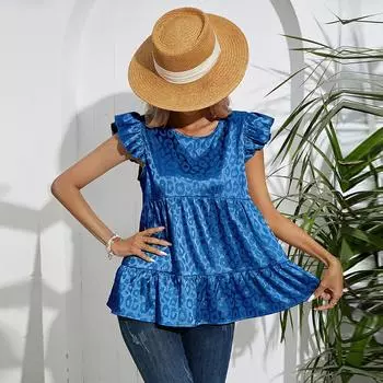 Топ на бретелях, весенне-летние женские рубашки с круглым вырезом, имитация шелкового жаккарда, блузки S синий