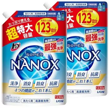 Топ NANOX Top Super Nanox Free Высококонцентрированное жидкое моющее средство для стирки, сменный блок, очень большой, 1230 г, набор из 2 предметов, 2 шт. [Оптовая закупка] [Большая емкость]
