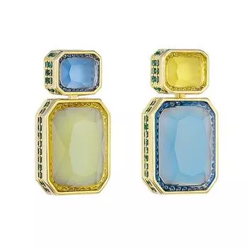 Топ, новый роскошный квадратный кулон, стиль падения, оливково-желтый, синий кристалл, боковая инкрустация цирконием S925, серебряные серьги для женщин, ювелирные изделия