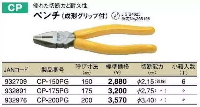 Top Pliers Molded grip Capable of cutting iron wire diameter Total length 160mm Domestic production (TOP) 2.15mm CP-150PG