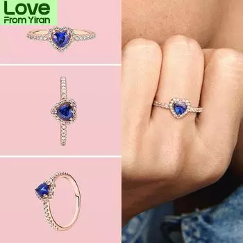 Топ продаж 925 стерлингового серебра кольцо Anillo сверкающее синее сердце кольцо для женщин оригинальные 925 серебряные кольца ювелирные изделия Joyas 6