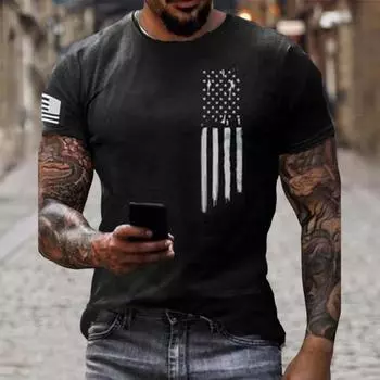 Топ-пуловер, шикарная эластичная летняя футболка с круглым вырезом, мужская футболка в полоску со звездами, летняя футболка, уличная одежда L чёрный