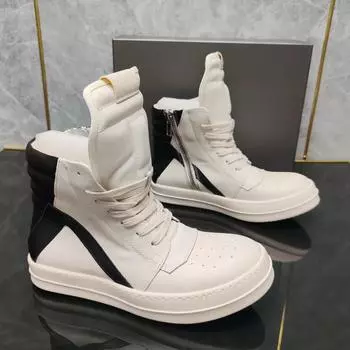 Top Quality Brand Men Shoe Casual High Women Sneaker Black Ankle Boot Geobasket Leather Fashion Thick-sole Flat Zip Shoe 36