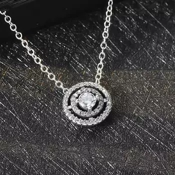 Top Quality S925 Silver Women Necklace Sparkling Double Halo Collier Necklace Birthday Wedding Gift Girl Lady Jewelry