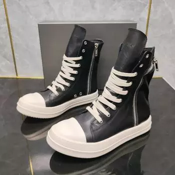 Top quality thick bottom Black Cowhide Pocket High-top with Zipper Fashion Men s Shoes Women s Shoes Harajuku Style. 36