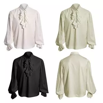 Топ Renaissance Ruffle Design Top, мужская рубашка Renaissance Vintage Royal Style для костюма для косплея на Хэллоуин с оборкой S бежевый