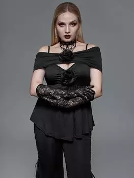 Топ Rosegal Gothic Flowers с открытыми плечами и сборками L чёрный