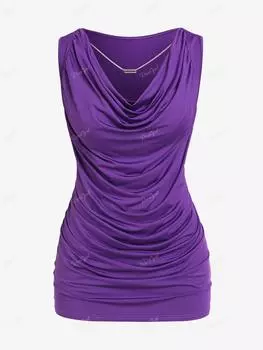 Топ Rosegal размера плюс с драпировкой и рюшами на шее и цепочкой L фиолетовый