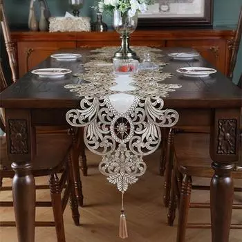 Топ Роскошные украшения для обеденного стола, скатерть, элегантная вышитая скатерть, Рождественский декор, кружевная скатерть, скатерть 50x110cm
