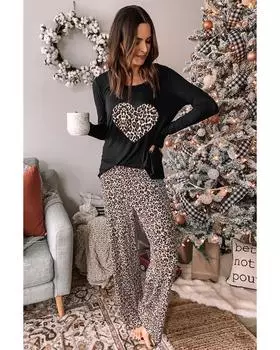 Топ с длинными рукавами и брюки с принтом Azura Exchange, домашняя одежда L леопардовый