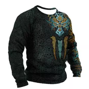 Топ с длинными рукавами, мужская футболка в стиле ретро с 3d принтом, графика викингов, повседневный пуловер, футболка, свободный свитер, уличная одежда 6XL