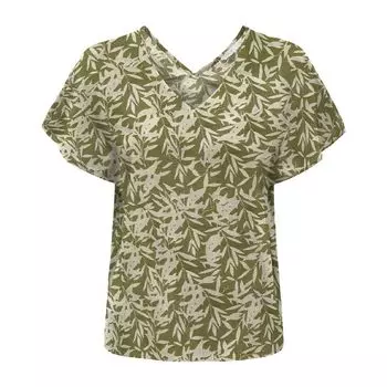 Топ с короткими рукавами и рюшами в тропическом стиле ТОЛЬКО для женщин S хаки