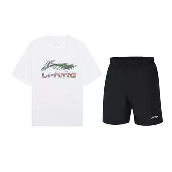 Топ с круглым вырезом с принтом граффити Li Ning Удобный Универсальный Простой Повседневный Спортивный костюм Унисекс Топы Белый Черный AHSUB03-2+YKST119-1 2XL