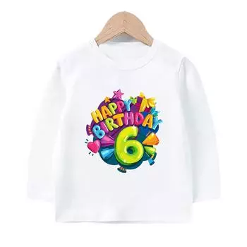 Топ с принтом для мальчиков и девочек, Детская весенне-осенняя рубашка на день рождения с номерами от 1 до 10, нижняя рубашка с длинными рукавами и принтом, Подарочная рубашка 3T(100)