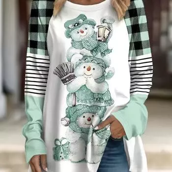 Топ с рисунком из мультфильмов больших размеров, повседневный топ с круглым вырезом и длинными рукавами, женская одежда больших размеров S