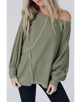 Топ с рукавами «летучая мышь» Azura Exchange с открытым швом в стиле пэчворк S зелёный