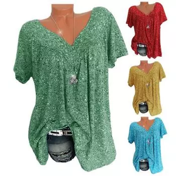 Топ с v-образным вырезом и цветочным принтом, свободная подол, женская рубашка с короткими рукавами для повседневного ношения 2XL зелёный