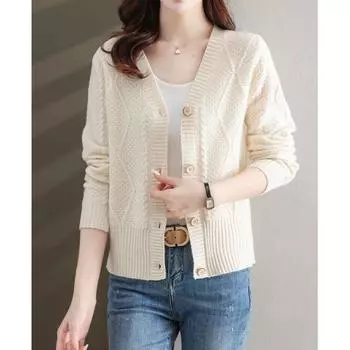 Топ с V-образным вырезом и ромбом, женский осенний новый короткий вязаный кардиган, женский свитер, куртка женская One Size синий